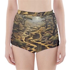 Landscape Mountains Forest Trees Nature High-waisted Bikini Bottoms by Ravend