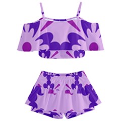 Pink And Purple Flowers Pattern Kids  Off Shoulder Skirt Bikini