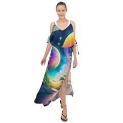 Jungle Moon Light Plants Space Maxi Chiffon Cover Up Dress by uniart180623