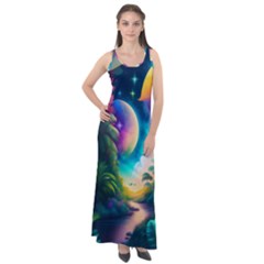 Jungle Moon Light Plants Space Sleeveless Velour Maxi Dress by uniart180623