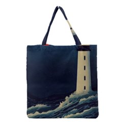 Lighthouse Lunar Eclipse Blood Moon Grocery Tote Bag by uniart180623