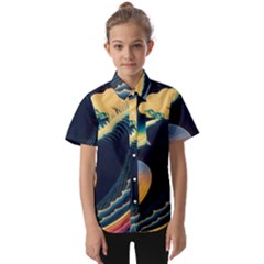 Japanese Japan Waves Sea Ocean Kids  Short Sleeve Shirt by uniart180623