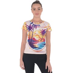 Nature Tropical Palm Trees Sunset Short Sleeve Sports Top  by uniart180623