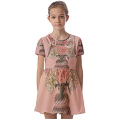 Flowers Vase Rose Plant Vintage Kids  Short Sleeve Pinafore Style Dress by uniart180623