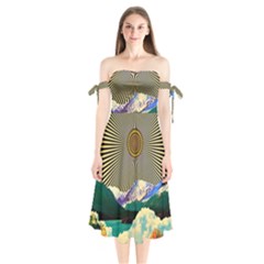 Surreal Art Psychadelic Mountain Shoulder Tie Bardot Midi Dress by uniart180623