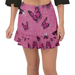 Pink Glitter Butterfly Fishtail Mini Chiffon Skirt
