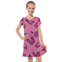 Pink Glitter Butterfly Kids  Cross Web Dress by uniart180623