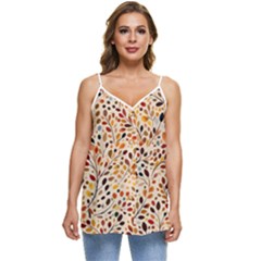 Autumn Leaves Pattern Casual Spaghetti Strap Chiffon Top