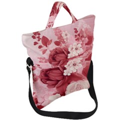 Red Pink Flower Petal Leaves Fold Over Handle Tote Bag by pakminggu
