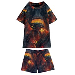 Dragon Art Fire Digital Fantasy Kids  Swim T-shirt And Shorts Set