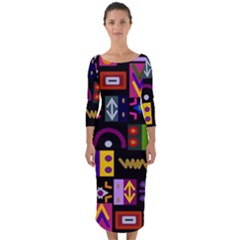 Abstract A Colorful Modern Illustration--- Quarter Sleeve Midi Bodycon Dress