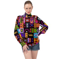 Abstract A Colorful Modern Illustration--- High Neck Long Sleeve Chiffon Top