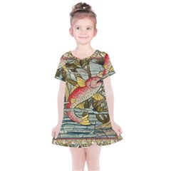 Fish Underwater Cubism Mosaic Kids  Simple Cotton Dress