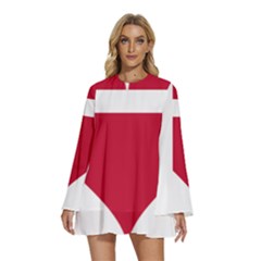 Heart-love-flag-denmark-red-cross Round Neck Long Sleeve Bohemian Style Chiffon Mini Dress by Bedest
