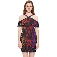 Abstract Red Geometric Shoulder Frill Bodycon Summer Dress by Cowasu