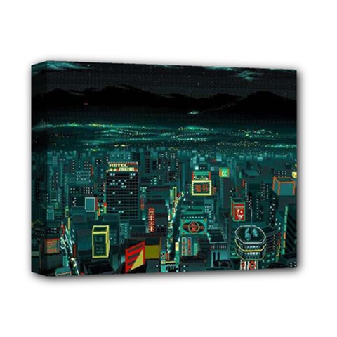 Night Black City Neon Sky Stars Moon Abstract Deluxe Canvas 14  X 11  (stretched) by Cowasu