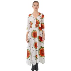 Seamless Background Pattern With Watermelon Slices Button Up Boho Maxi Dress by pakminggu