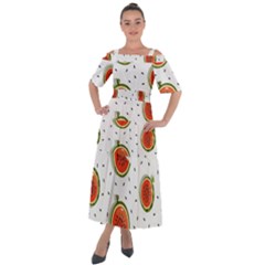Seamless Background Pattern With Watermelon Slices Shoulder Straps Boho Maxi Dress  by pakminggu