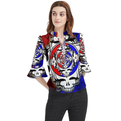 The Grateful Dead Loose Horn Sleeve Chiffon Blouse by Grandong