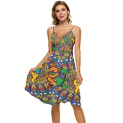 Dead Dancing Bears Grateful Dead Pattern Sleeveless Tie Front Chiffon Dress by Grandong