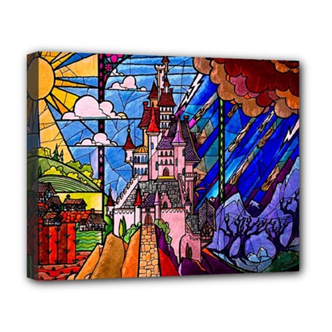 Beauty Stained Glass Castle Building Deluxe Canvas 20  X 16  (stretched) by Cowasu