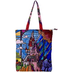 Beauty Stained Glass Castle Building Double Zip Up Tote Bag by Cowasu