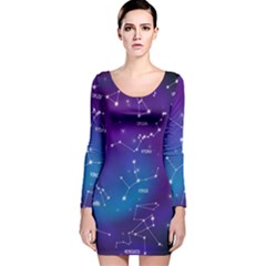 Realistic Night Sky With Constellations Long Sleeve Velvet Bodycon Dress by Cowasu