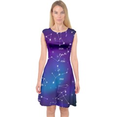 Realistic Night Sky With Constellations Capsleeve Midi Dress by Cowasu