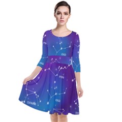 Realistic Night Sky With Constellations Quarter Sleeve Waist Band Dress by Cowasu