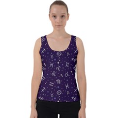 Vector Seamless Dark Zodiac Sign Star Symbol Pattern Velvet Tank Top