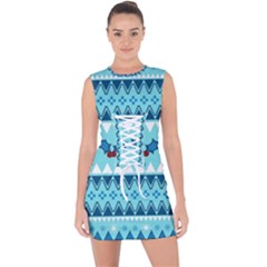 Blue Christmas Vintage Ethnic Seamless Pattern Lace Up Front Bodycon Dress