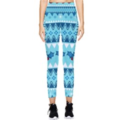 Blue Christmas Vintage Ethnic Seamless Pattern Pocket Leggings 