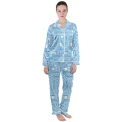 Dentist Blue Seamless Pattern Women s Long Sleeve Satin Pajamas Set	 by Bedest
