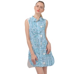 Dentist Blue Seamless Pattern Sleeveless Shirt Dress