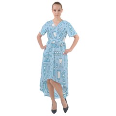 Dentist Blue Seamless Pattern Front Wrap High Low Dress