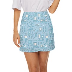 Dentist Blue Seamless Pattern Mini Front Wrap Skirt