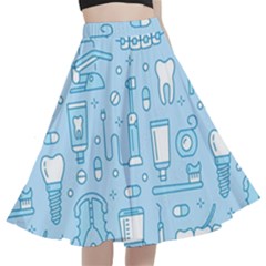 Dentist Blue Seamless Pattern A-line Full Circle Midi Skirt With Pocket