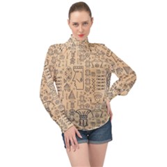 Aztec Tribal African Egyptian Style Seamless Pattern Vector Antique Ethnic High Neck Long Sleeve Chiffon Top