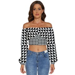 Optical-illusion-illusion-black Long Sleeve Crinkled Weave Crop Top