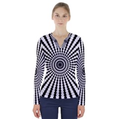 Starburst-sunburst-hypnotic V-neck Long Sleeve Top