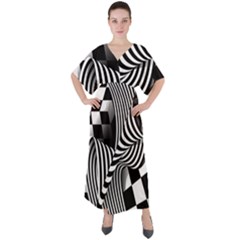 Op-art-black-white-drawing V-neck Boho Style Maxi Dress