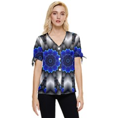 Kaleidoscope-abstract-round Bow Sleeve Button Up Top by Bedest