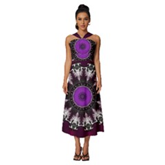 Kaleidoscope-round-circle-geometry Sleeveless Cross Front Cocktail Midi Chiffon Dress