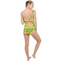 Birds-beach-sun-abstract-pattern Frilly One Shoulder Swimsuit View2