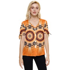 Abstract-kaleidoscope-colorful Bow Sleeve Button Up Top by Bedest