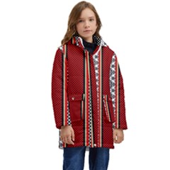 Background-damask-red-black Kids  Hooded Longline Puffer Jacket