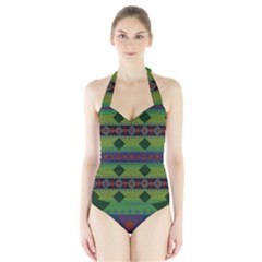 Background-batik 01 Halter Swimsuit by nateshop