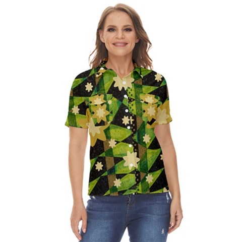 Background-batik 02 Women s Short Sleeve Double Pocket Shirt by nateshop