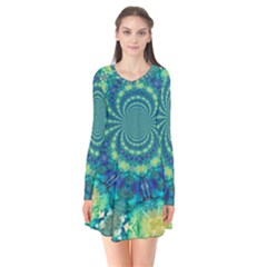 Fractal Long Sleeve V-neck Flare Dress by nateshop