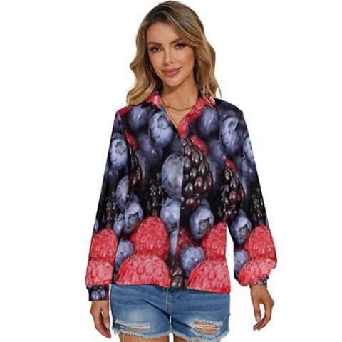 Berries-01 Women s Long Sleeve Button Up Shirt by nateshop